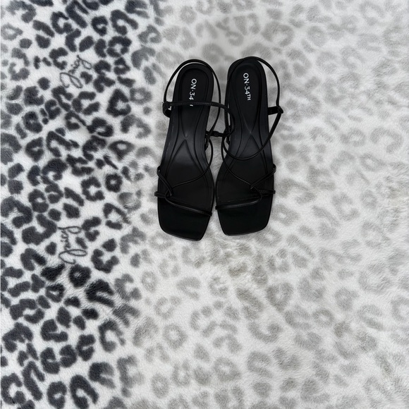 ON-34th Shoes - Black Strappy Square-Toe Heels